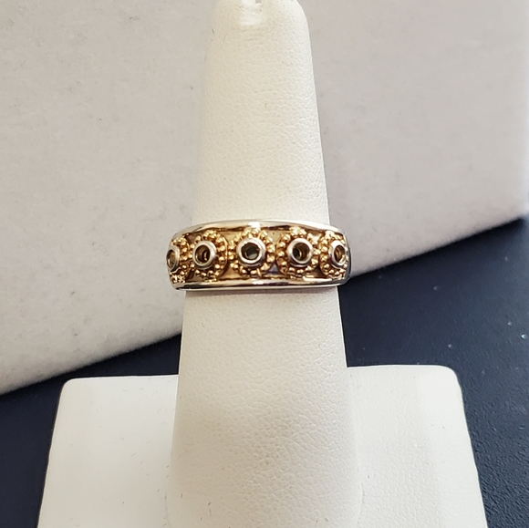 Sterling and 14K Yellow Gold Bead Open Circle Band Ring Michelle Albala - Picture 4 of 16